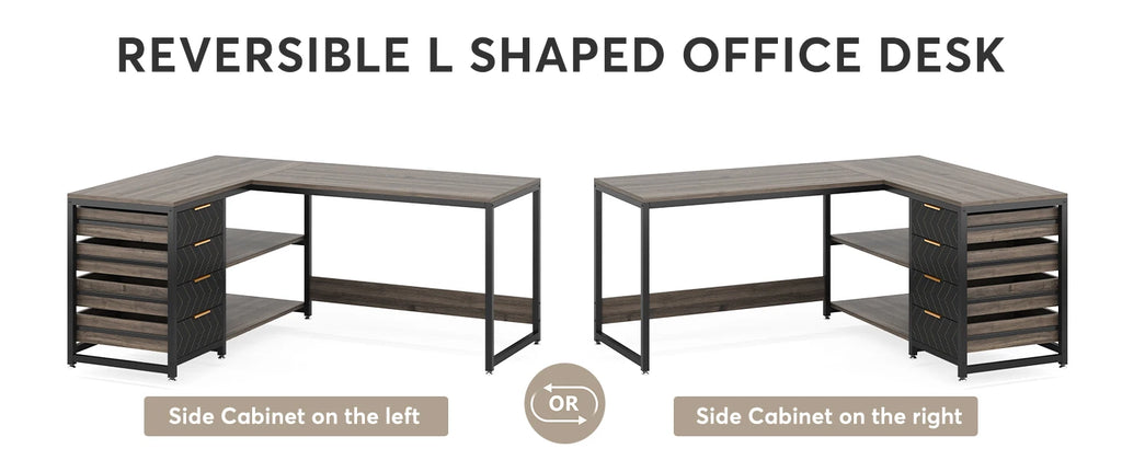 Tribesigns L Shaped Computer Desk with Storage Drawers, 59 inch Corner Desk with Shelves, Reversible L-Shaped Office Desk Study