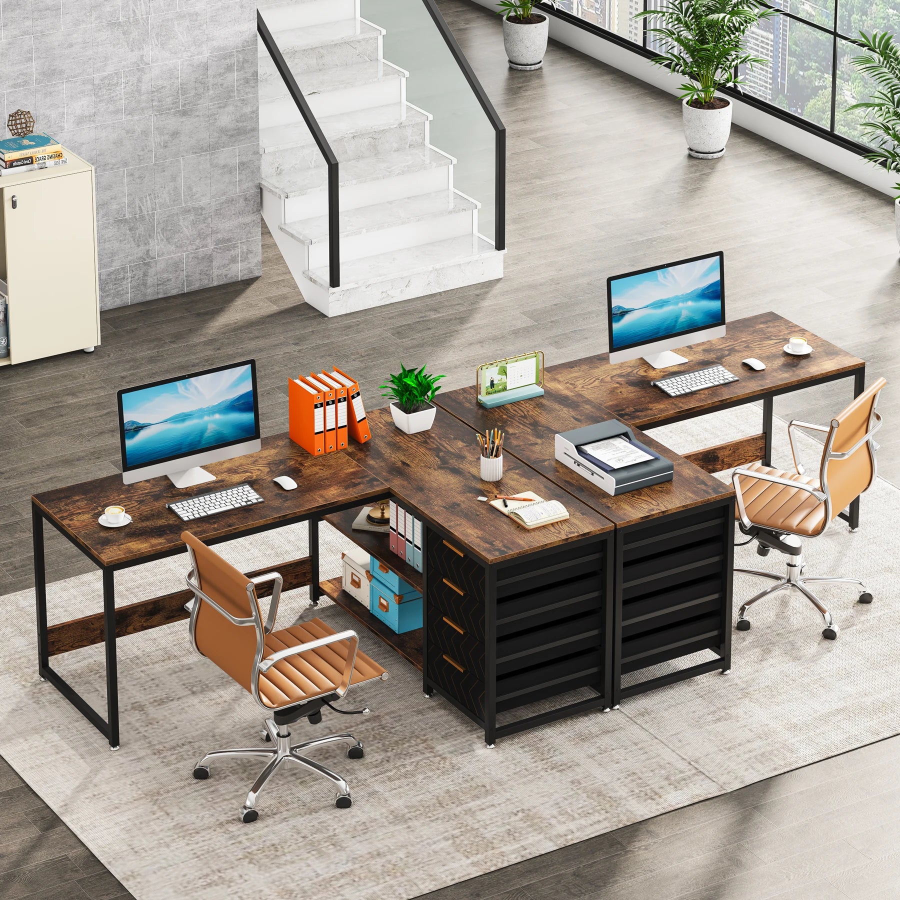 Tribesigns L Shaped Computer Desk with Storage Drawers, 59 inch Corner Desk with Shelves, Reversible L-Shaped Office Desk Study