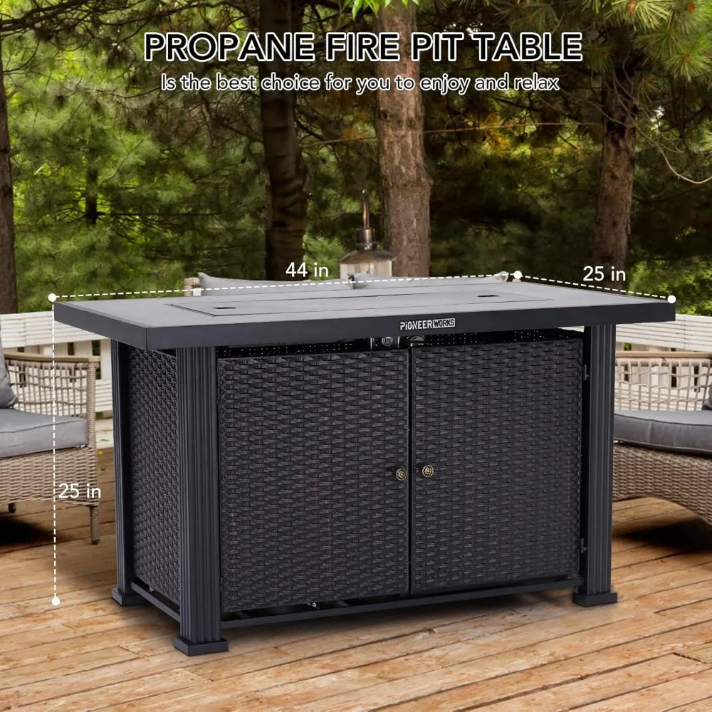 Rectangular 44 Propane Fire Pit Table with 50,000 BTU, Weather-Resistant Cover, Durable Steel and Iron Construction, CSA Safety