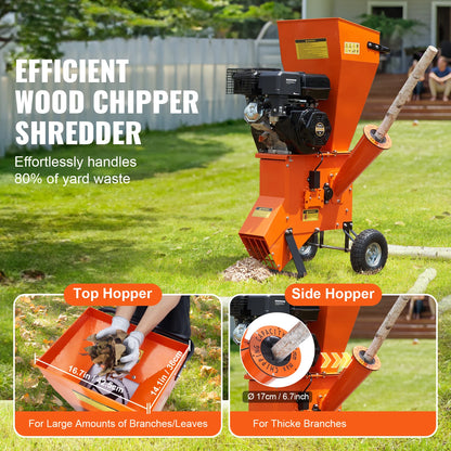Wood Chipper Shredder Mulcher Heavy Duty Gas Powered 4.1/8.6KW Woodchipper Fast Wood Chipping Chopping for Forestry