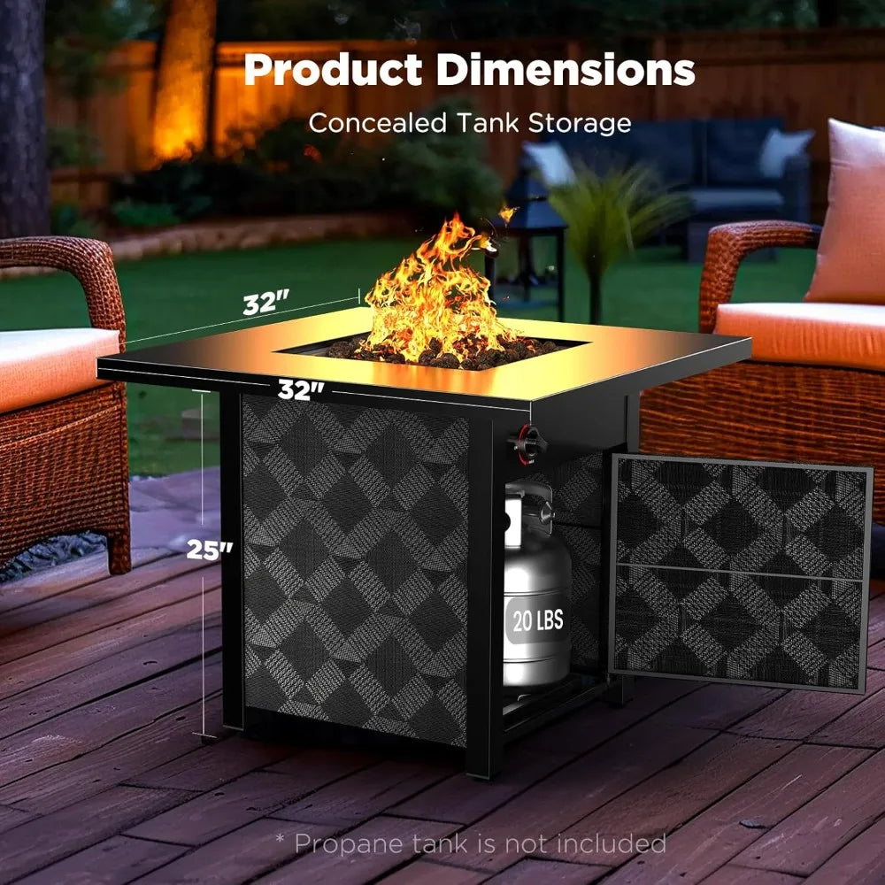 32 Inch Propane Fire Pit Table with 50,000 BTU, Outdoor Gas Fire Pit for Patio, CSA Certified, Removable Lid Included