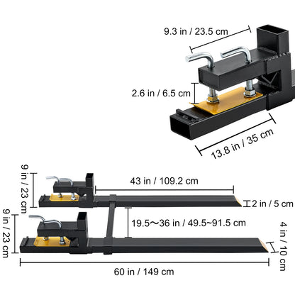 43"/60" Clamp-On Pallet Forks – 2000/4000 lbs Tractor Bucket Attachments for Skid Steer & Loader