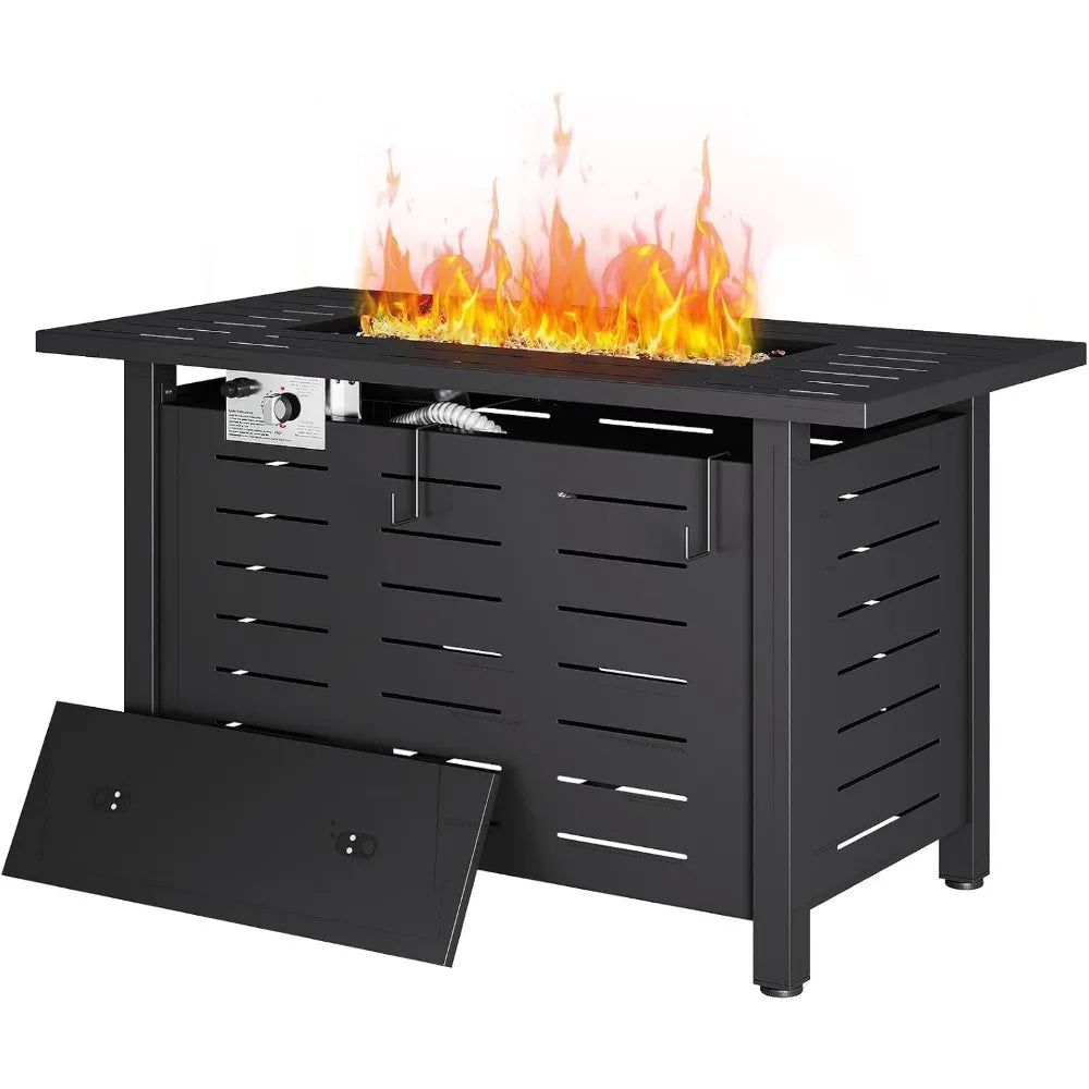 Propane Fire Pit–50,000 BTU Gas Fire Pit Table with Removable Lid & Lava Rocks, Rectangle Firepit Table for Outside, Patio