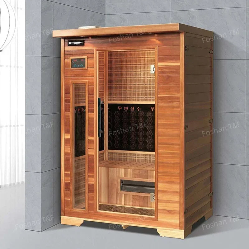 Indoor Full Spectrum Salt Tourmaline Stone Far Infrared Wooden Home Dry Steam Bath Sauna Room