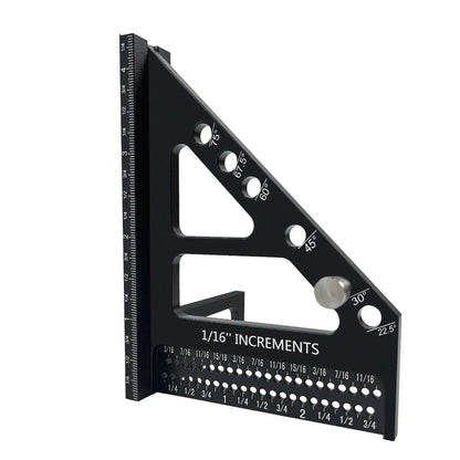 3D Multi-Angle Woodworking Square Protractor – CNC Aluminum Alloy Triangle Ruler & T-Type Scriber for 22.5°/30°/45°/60°/67.5°/90° Marking