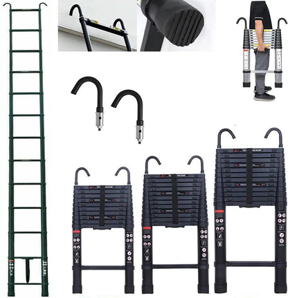 3.2–6.2M Telescopic Ladder with Roof Hook Kit – Heavy-Duty Aluminum Multi-Purpose Folding Extension Ladder for Loft, Roof & Home Use