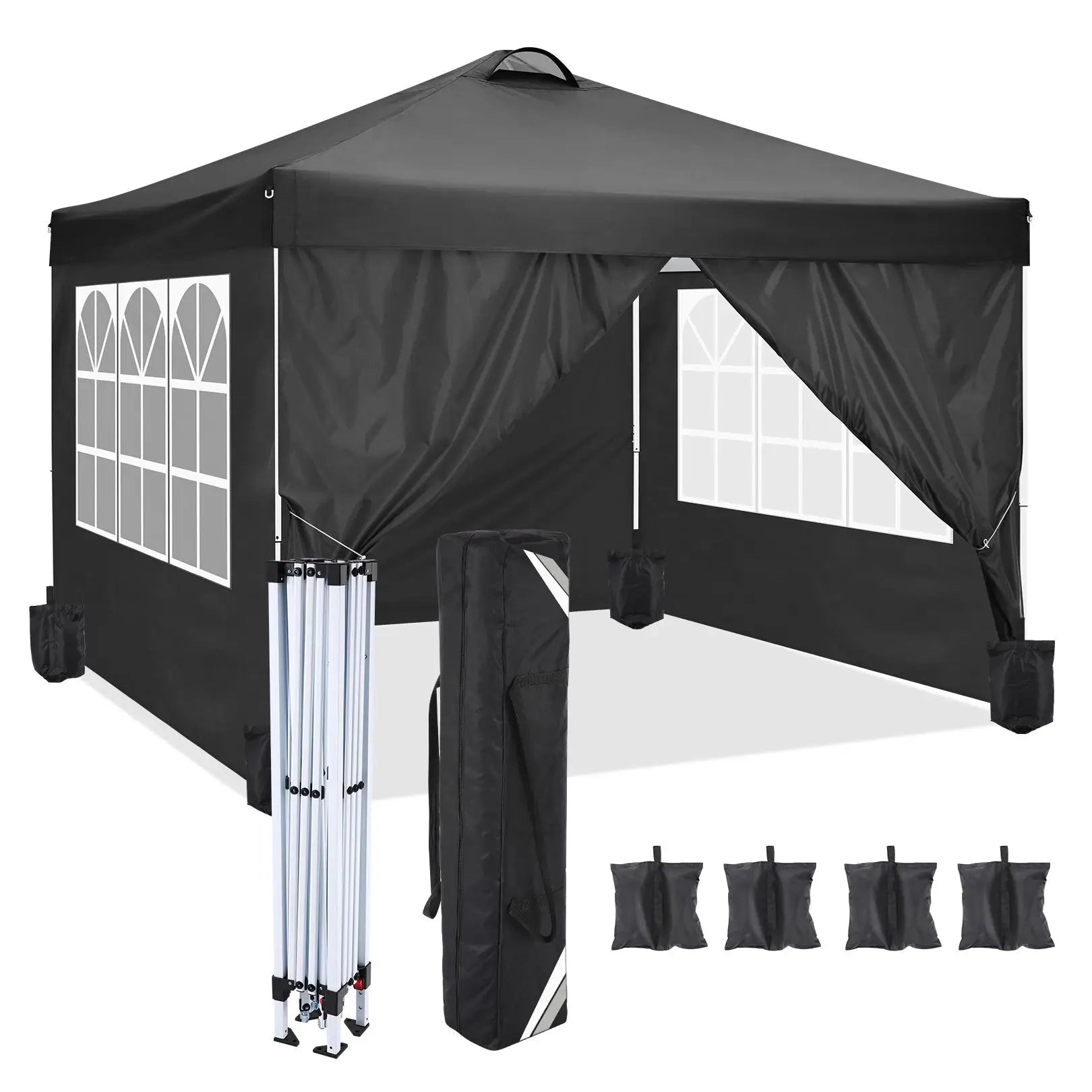 10x10 Pop Up Canopy Tent with 4 Removable Sidewalls, Waterproof Commercial Gazebo Tent with Air Vent, 4 Sandbags, Carry Bag