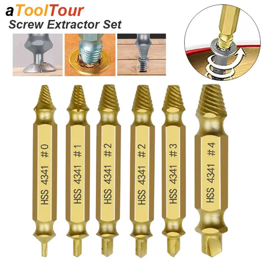 6PCS Damaged Screw Extractor Set – Stripped Screw Bolt Remover Drill Bits Kit | HSS Double-Headed Broken Stud Remover