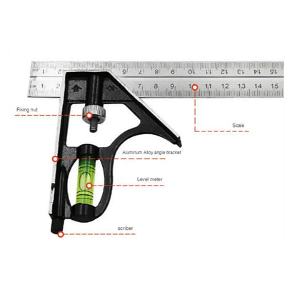 300mm Stainless Steel Combination Square Ruler – Movable 45° & 90° Angle Carpenter Woodworking Measuring Tool