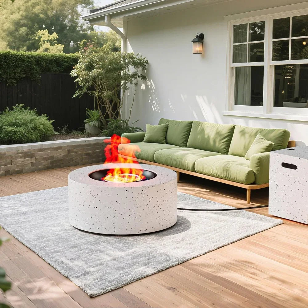 30" Round Propane Fire Pit Table - 50K BTU with Lid, Rocks Tank Storage and Cover - Round Gas Fire Pits for Outside Patio
