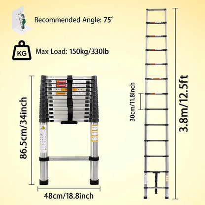 Stainless Steel Telescopic Ladder 2.6M–5M – Heavy Duty Folding Extension Ladder for Home & Loft Use