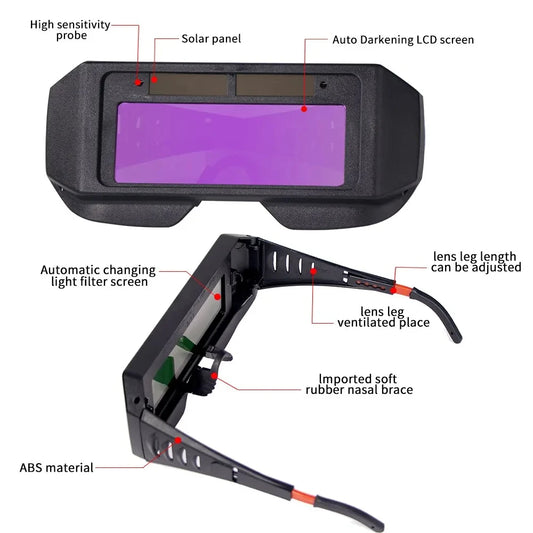 Solar Powered Auto-Darkening Welding Goggles – Shade 3/11, MIG TIG MMA Plasma Welding Glasses with Adjustable Headband