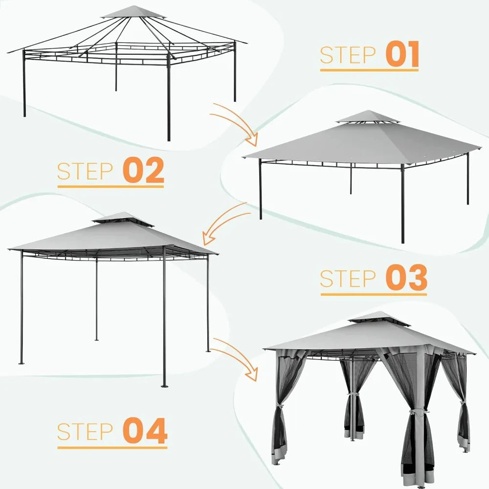 Gazebo with Improved Cold-Proof Nettings Winter Gazebos on Clearance Heavy Duty Gazebos Double Roof with Metal Frame Gazebo Ten