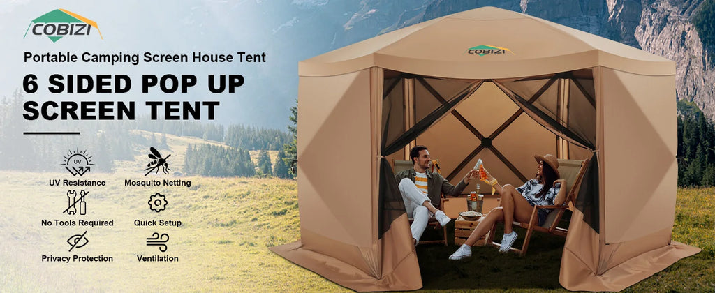 12x12ft Pop up Gazebo Screen House Tent with Mosquito Netting, 6 Sided Pop-up Canopy Shelter Tent Easy-Set Portable Gazebo