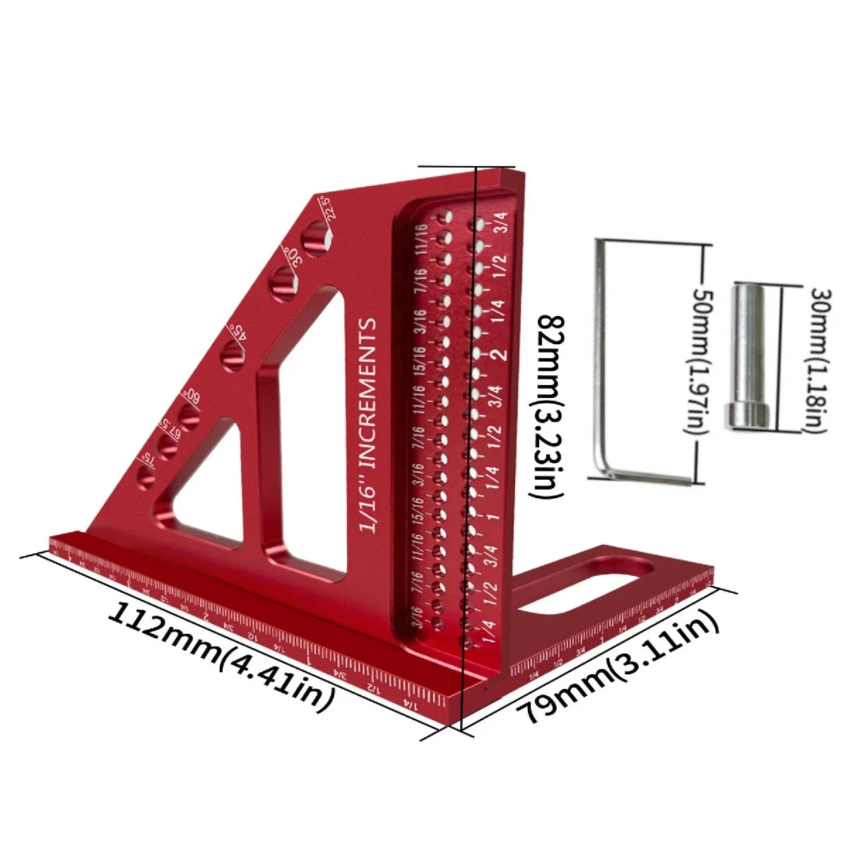 3D Multi-Angle Woodworking Square Protractor – CNC Aluminum Alloy Triangle Ruler & T-Type Scriber for 22.5°/30°/45°/60°/67.5°/90° Marking