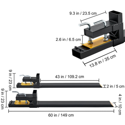 43"/60" Clamp-On Pallet Forks – 2000/4000 lbs Tractor Bucket Attachments for Skid Steer & Loader