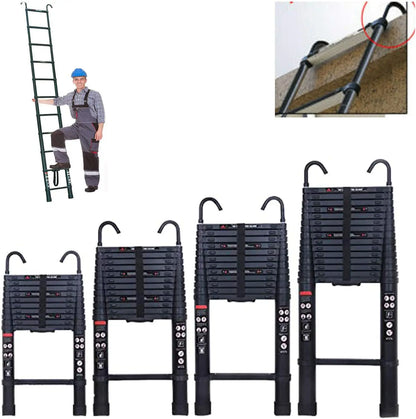 3.2–6.2M Telescopic Ladder with Roof Hook Kit – Heavy-Duty Aluminum Multi-Purpose Folding Extension Ladder for Loft, Roof & Home Use
