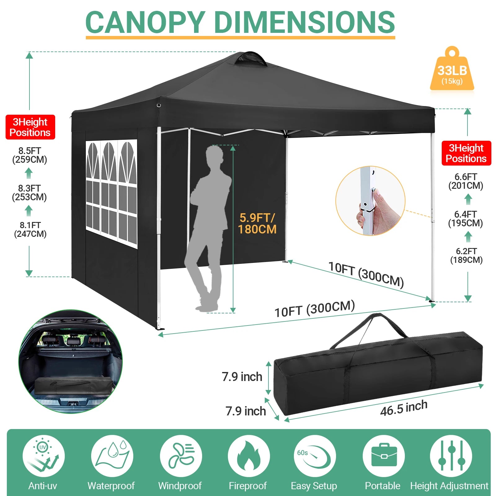 10x10 Pop Up Canopy Tent with 4 Removable Sidewalls, Waterproof Commercial Gazebo Tent with Air Vent, 4 Sandbags, Carry Bag