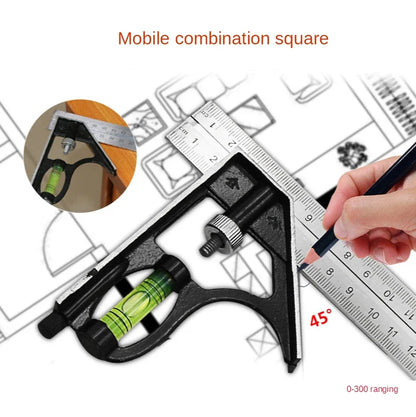 300mm Stainless Steel Combination Square Ruler – Movable 45° & 90° Angle Carpenter Woodworking Measuring Tool