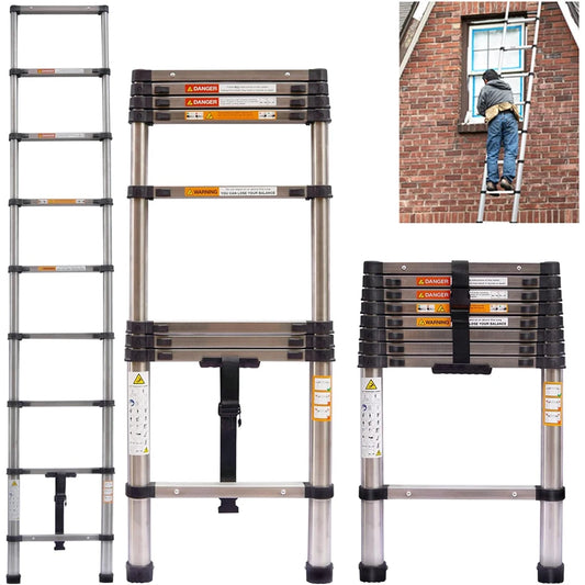 Stainless Steel Telescopic Ladder 2.6M–5M – Heavy Duty Folding Extension Ladder for Home & Loft Use