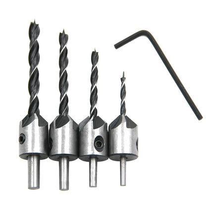4PC Three-Pointed Woodworking Counterbore Drill Set – 3mm to 6mm High Carbon Steel Reaming & Chamfering Hole Opener Bits