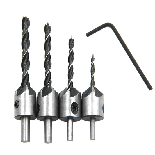 4PC Three-Pointed Woodworking Counterbore Drill Set – 3mm to 6mm High Carbon Steel Reaming & Chamfering Hole Opener Bits