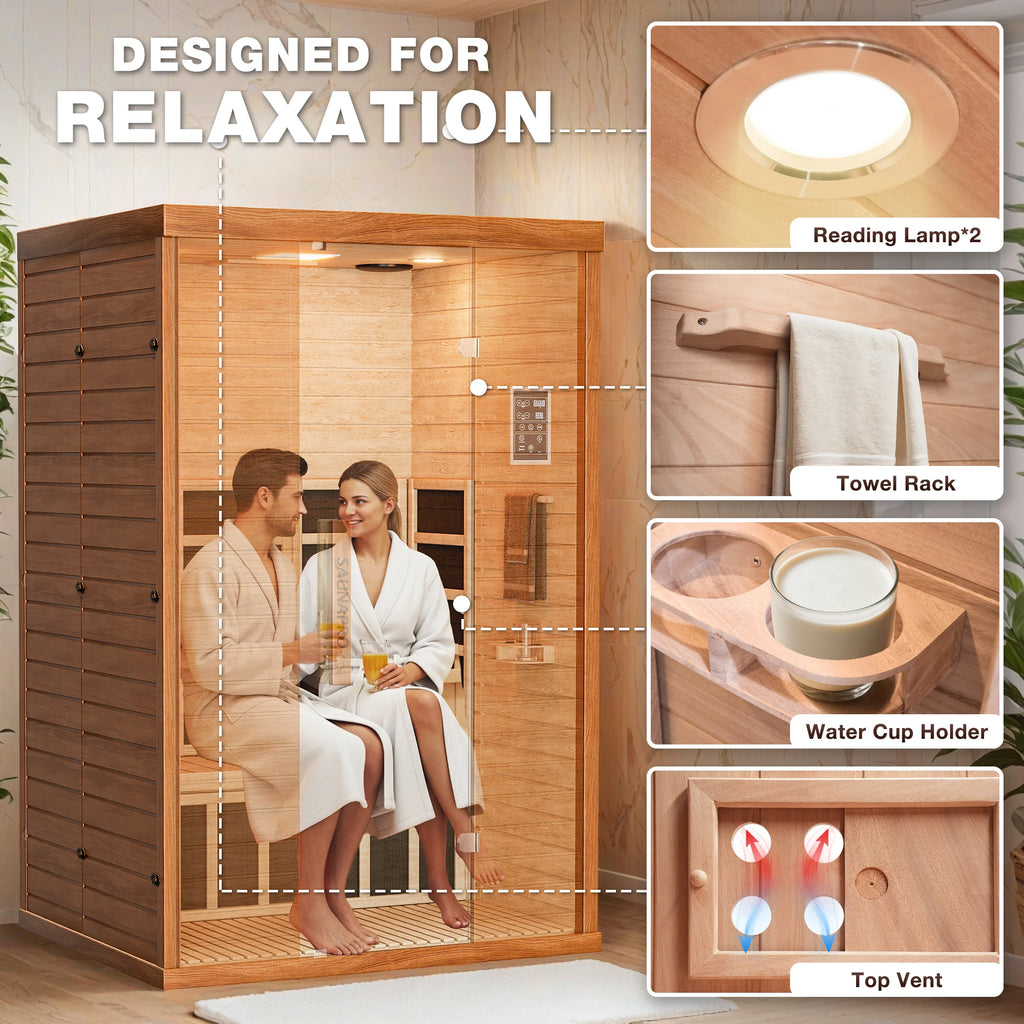 Polar Aurora 2 Person Indoor Sauna Spectrum Infrared Sauna Easy to Install w/ BT and WiFi Control 5 Heater Panels, Home and Gym