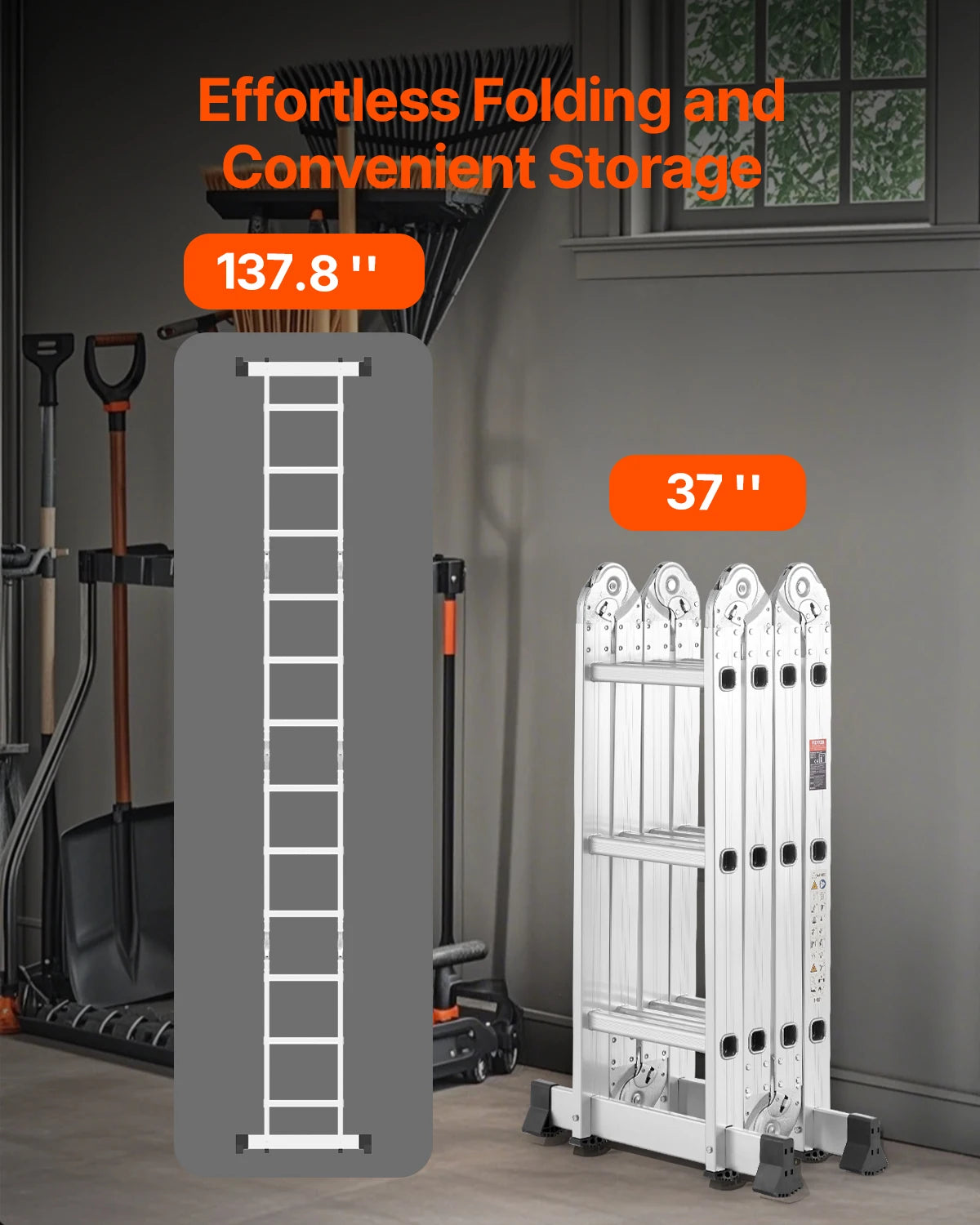 12ft Multi-Purpose Folding Ladder 7-in-1 | Adjustable Aluminum Telescoping A-Frame Step Ladder for Indoor & Outdoor Use