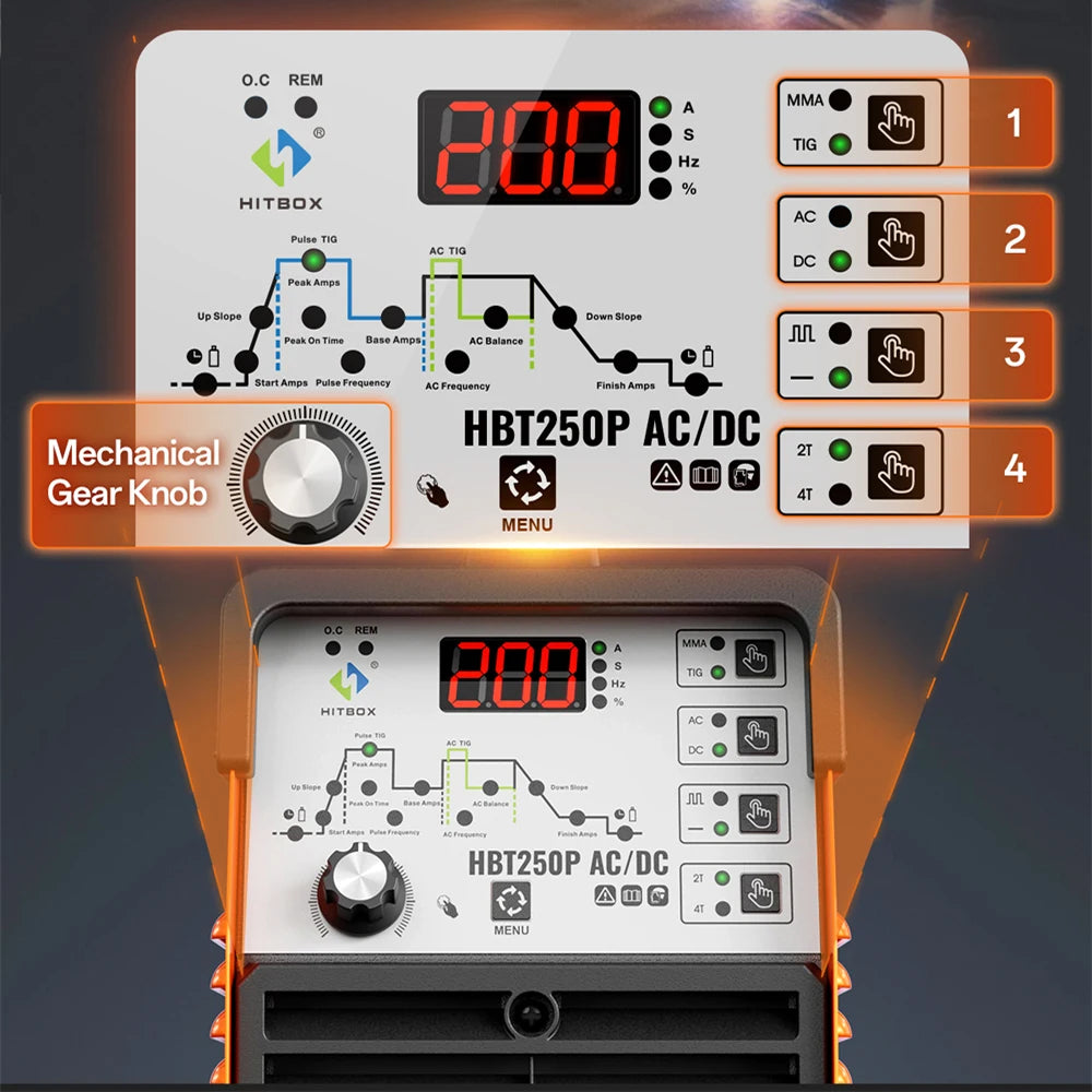 HITBOX HBT250P AC/DC TIG Welder – 200A Digital Pulse IGBT Inverter | Aluminium & Steel | MMA ARC Stick 220V