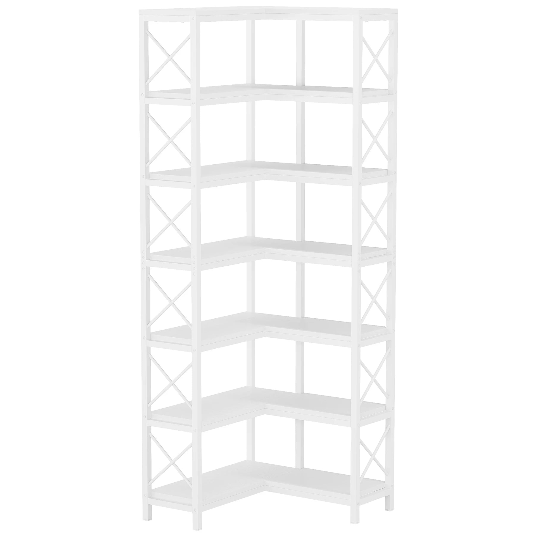 7-Shelf Corner Bookshelf,Large Modern Corner Bookcase, 7-Tier Tall Corner Shelf Storage Display Rack with Metal Frame