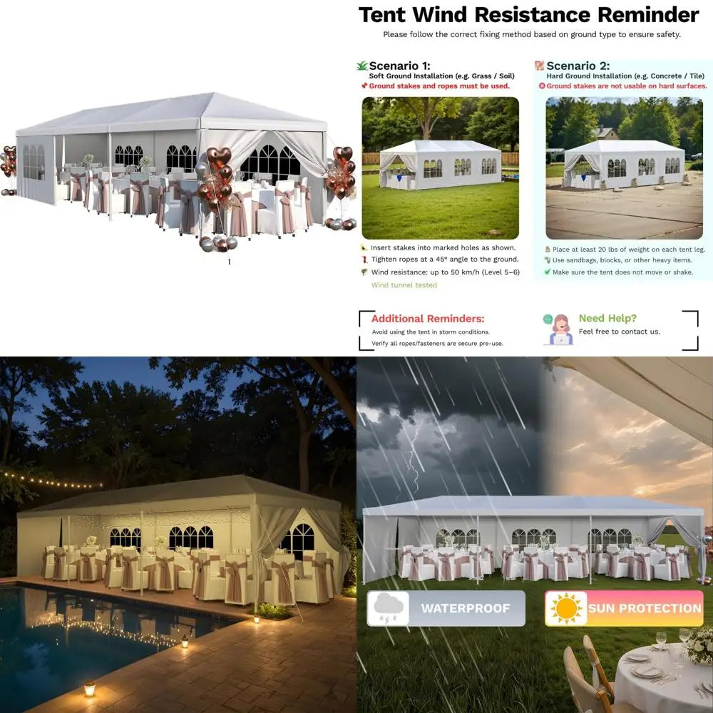 Heavy Duty Waterproof Outdoor Party Tent - 10x30 Large Gazebo with Removable Sidewalls and Double Doors for Weddings, Markets, a
