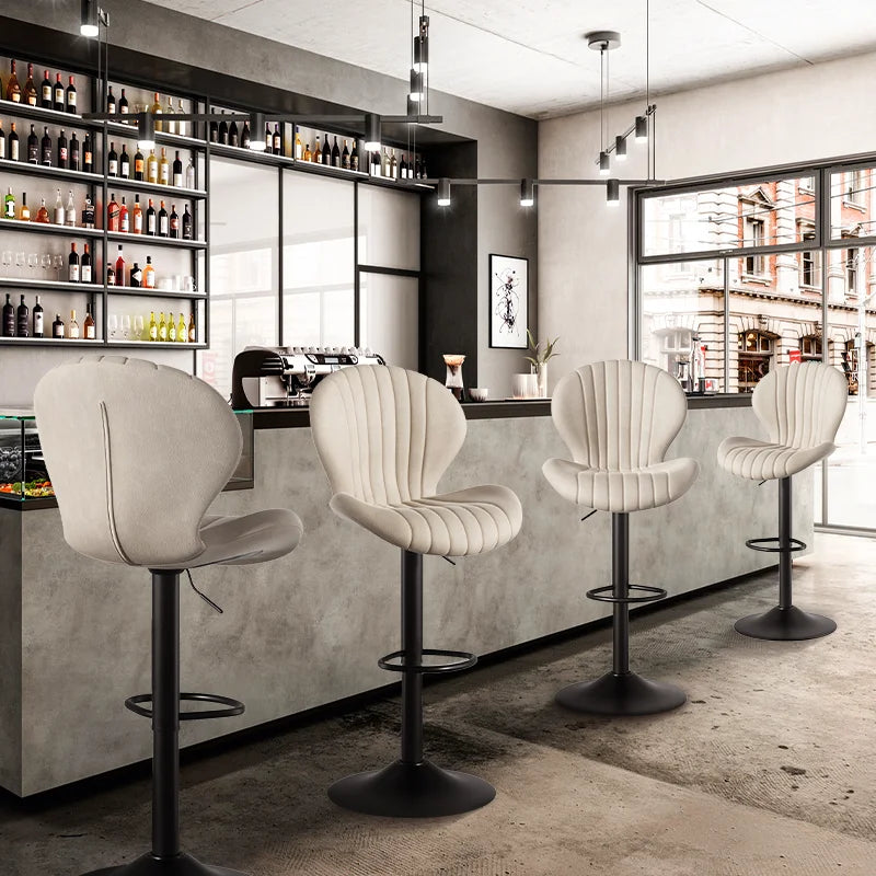 4 Pcs Rotary Bar Stools, 360° Adjustable Counter Height Stool, PU Leather Upholstered With Backrest And Handrails，Bar Furniture