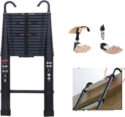 3.2–6.2M Telescopic Ladder with Roof Hook Kit – Heavy-Duty Aluminum Multi-Purpose Folding Extension Ladder for Loft, Roof & Home Use