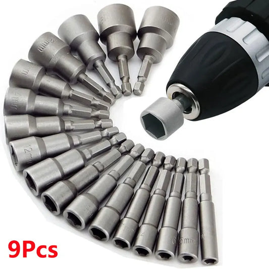 9pcs 5mm–13mm Hex Nut Driver Bit Set – Socket Sleeve Wrenches for Screwdrivers & Power Tools