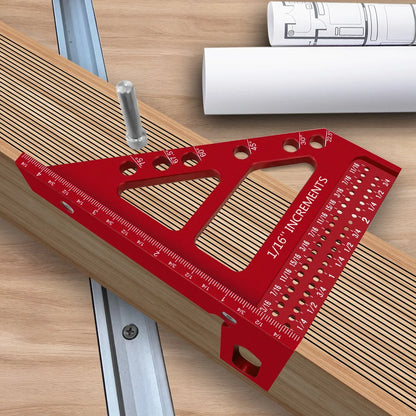 3D Multi-Angle Woodworking Square Protractor – CNC Aluminum Alloy Triangle Ruler & T-Type Scriber for 22.5°/30°/45°/60°/67.5°/90° Marking