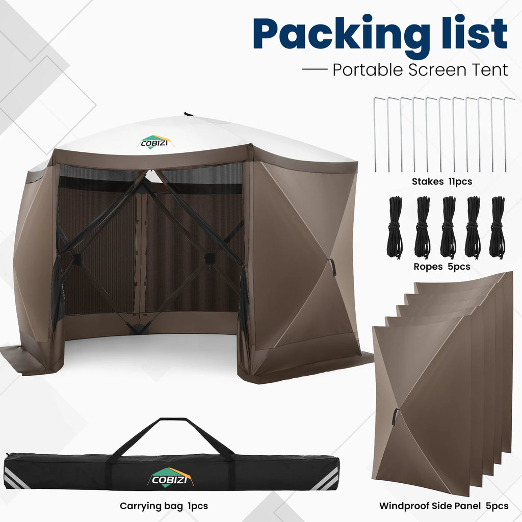 12x12ft Pop up Gazebo Screen House Tent with Mosquito Netting, 6 Sided Pop-up Canopy Shelter Tent Easy-Set Portable Gazebo