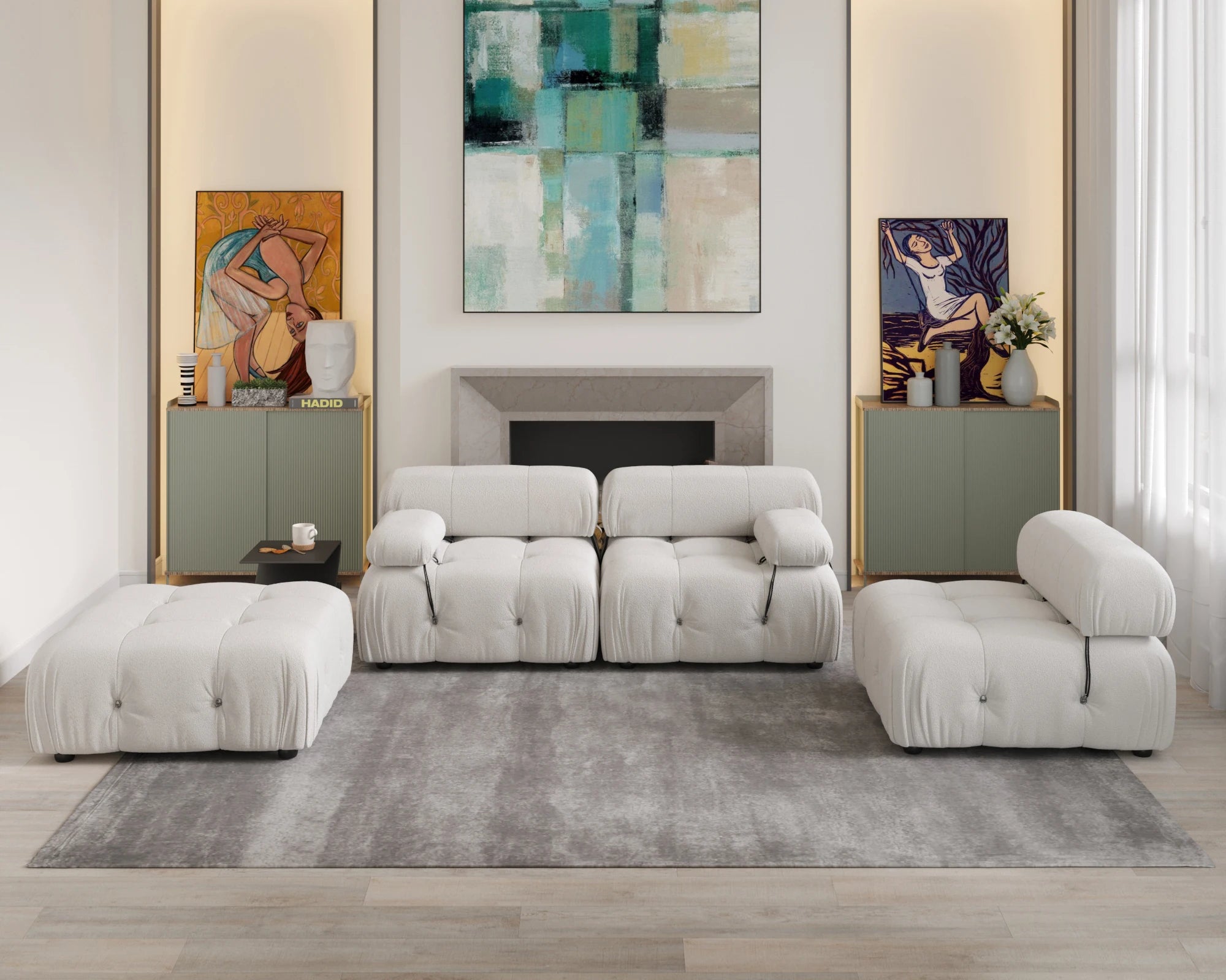 Sofa Living Room Sofas L-Shaped Velvet Couch with Reversible Ottoman Convertible Modern Design Couch Sofa