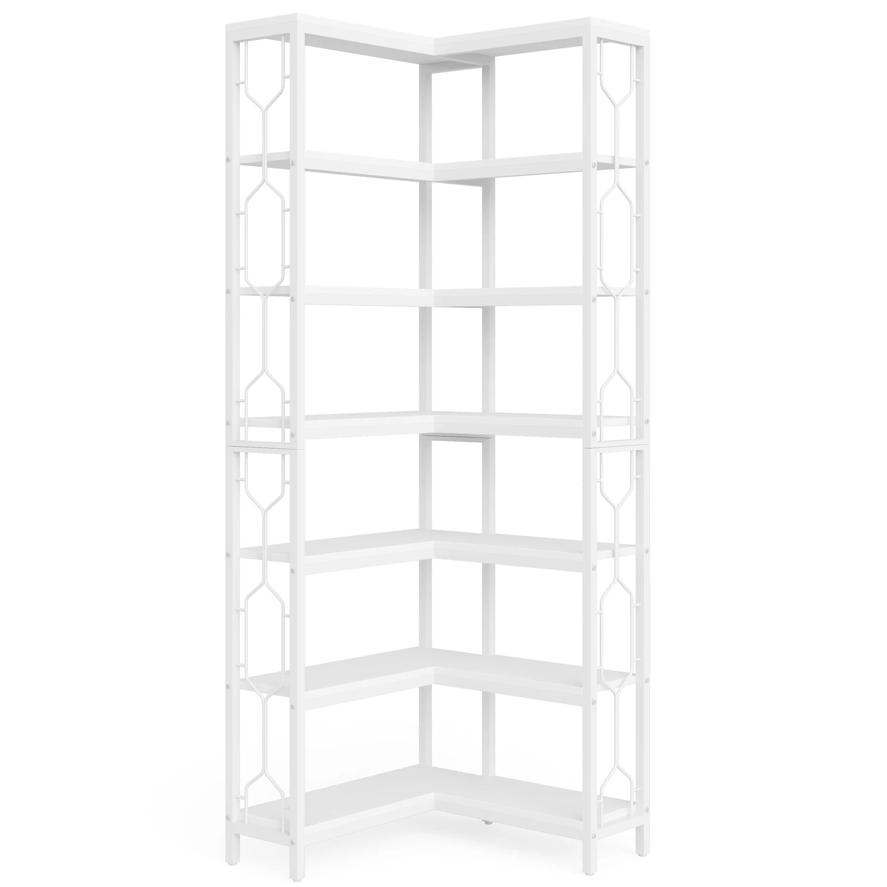 7-Shelf Corner Bookshelf,Large Modern Corner Bookcase, 7-Tier Tall Corner Shelf Storage Display Rack with Metal Frame