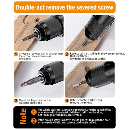 6PCS Damaged Screw Extractor Set – Stripped Screw Bolt Remover Drill Bits Kit | HSS Double-Headed Broken Stud Remover