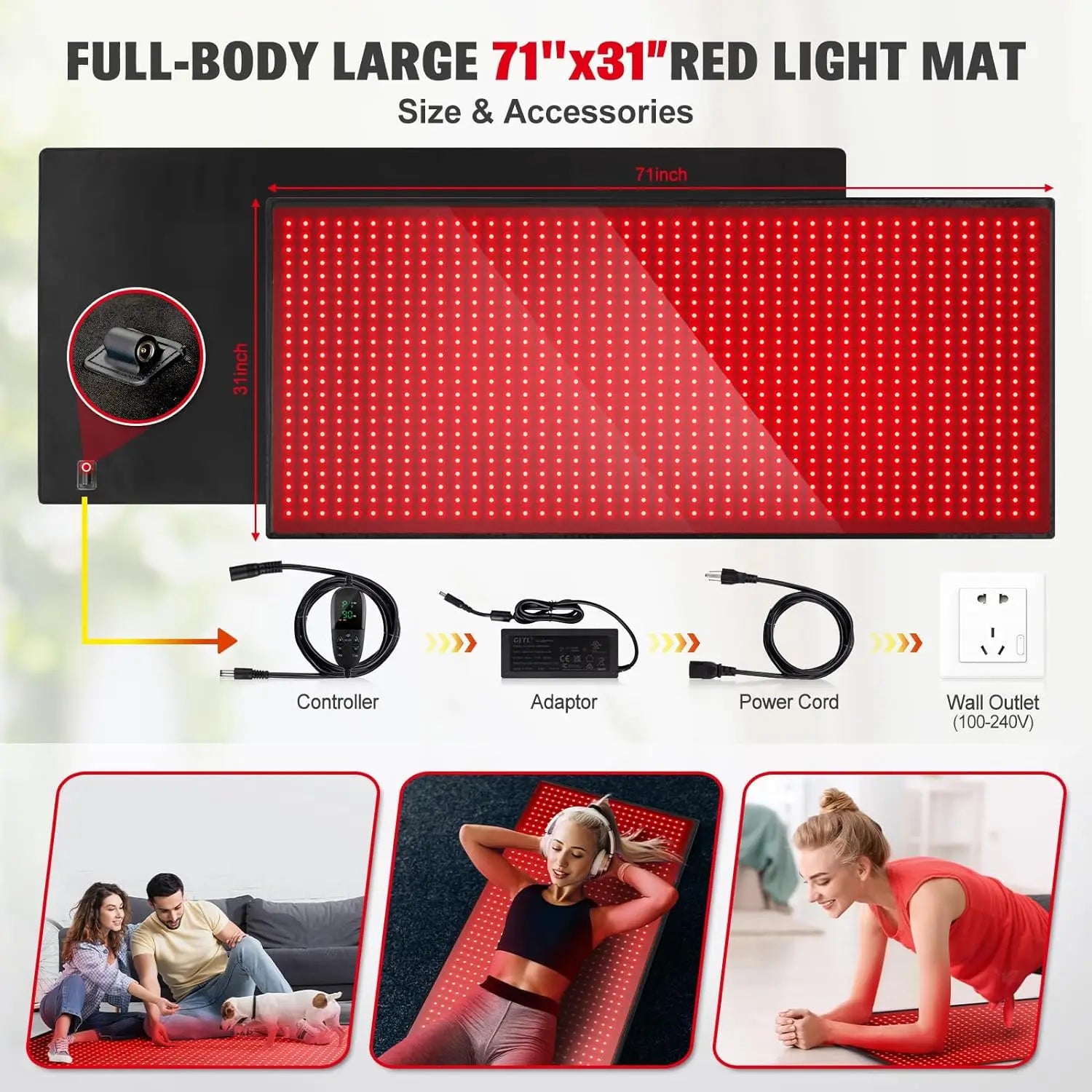 1280 LEDs Red Infrared Light Therapy Mat for Body,71"x 31" Red Light Therapy Blanket 660nm 850nm Full Body Pad for  Relief