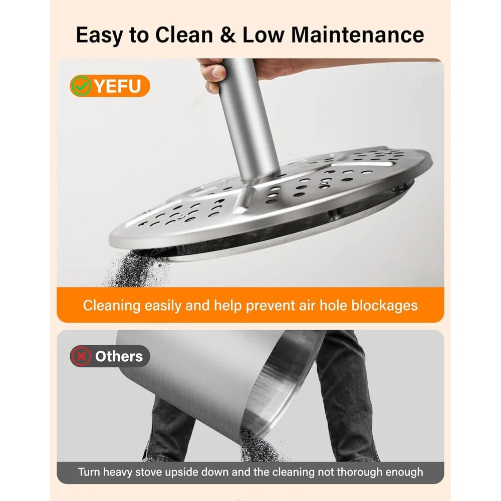 Portable outdoor fire pit with removable ash pan - 304 stainless steel, smokeless, 15" silver