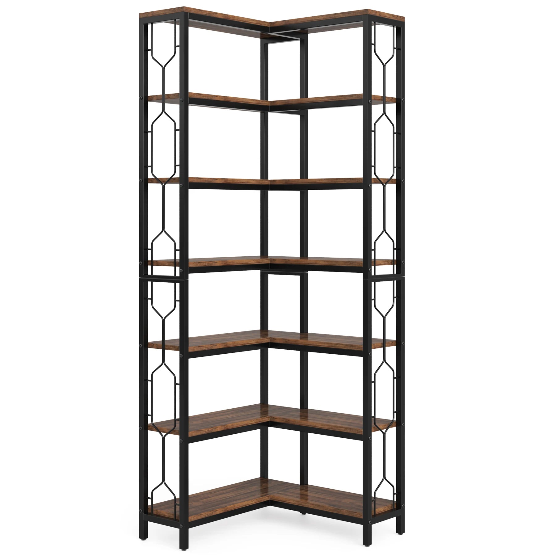 7-Shelf Corner Bookshelf,Large Modern Corner Bookcase, 7-Tier Tall Corner Shelf Storage Display Rack with Metal Frame