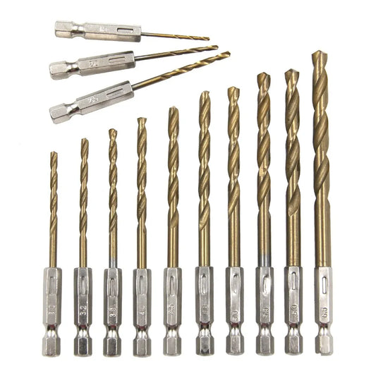 13PCS Hex Shank Titanium Plated Twist Drill Bit Set 1.5–6.5mm for Wood Plastic Metal – Electric Screwdriver Reaming Tools