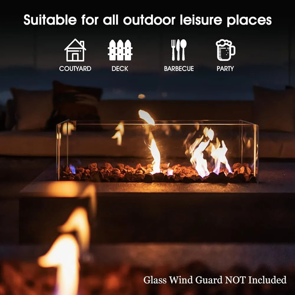 57 inch Gas Fire Pit Table Outdoor Propane Fire Pit Table, 50000BTU Fire Table with Lid, Retangular Bronze Firepit Table