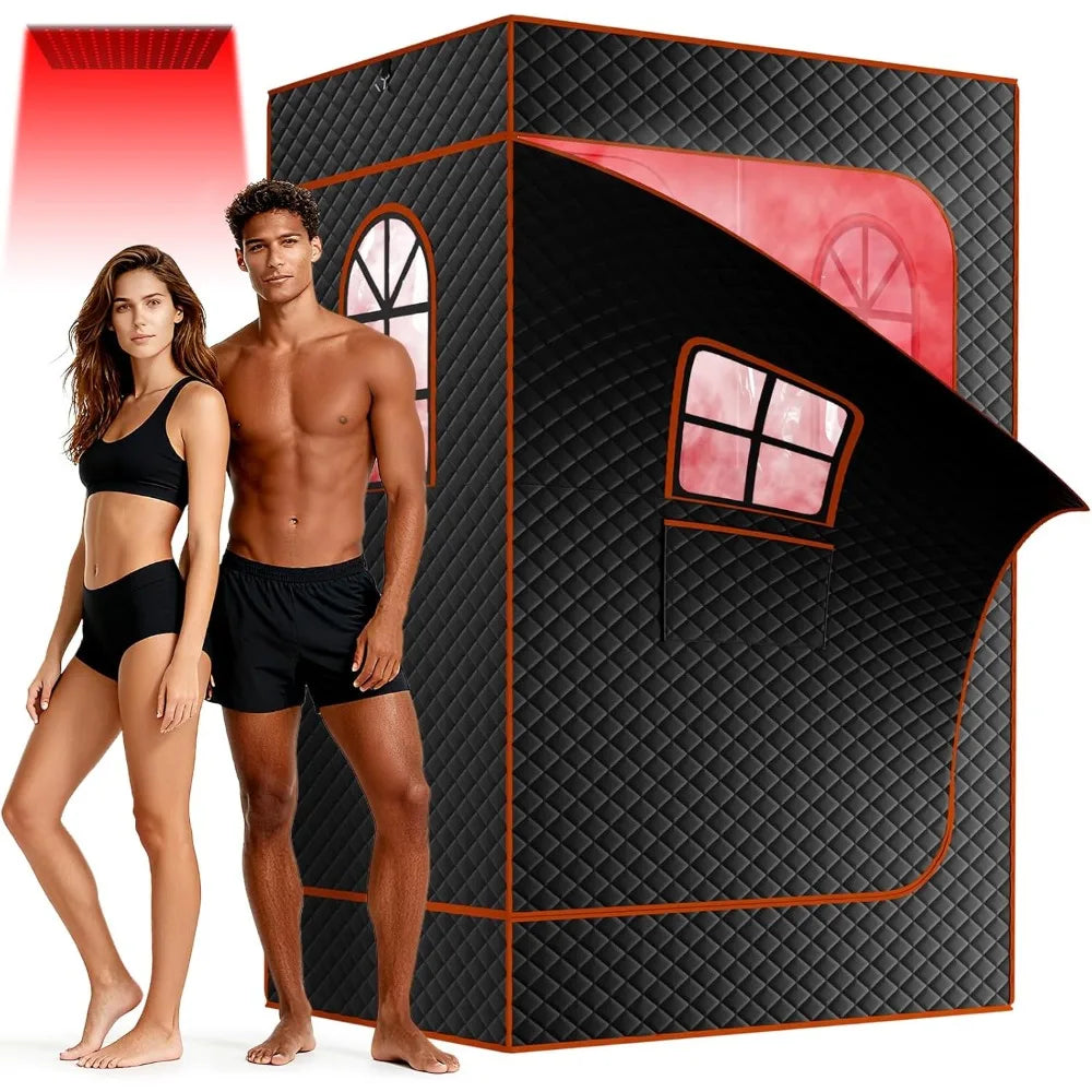 2 Person Infrared Sauna Box, Portable Steam Sauna with Red Light Therapy Lamp,2 Person Full Body Saunas Tent for Home Spa