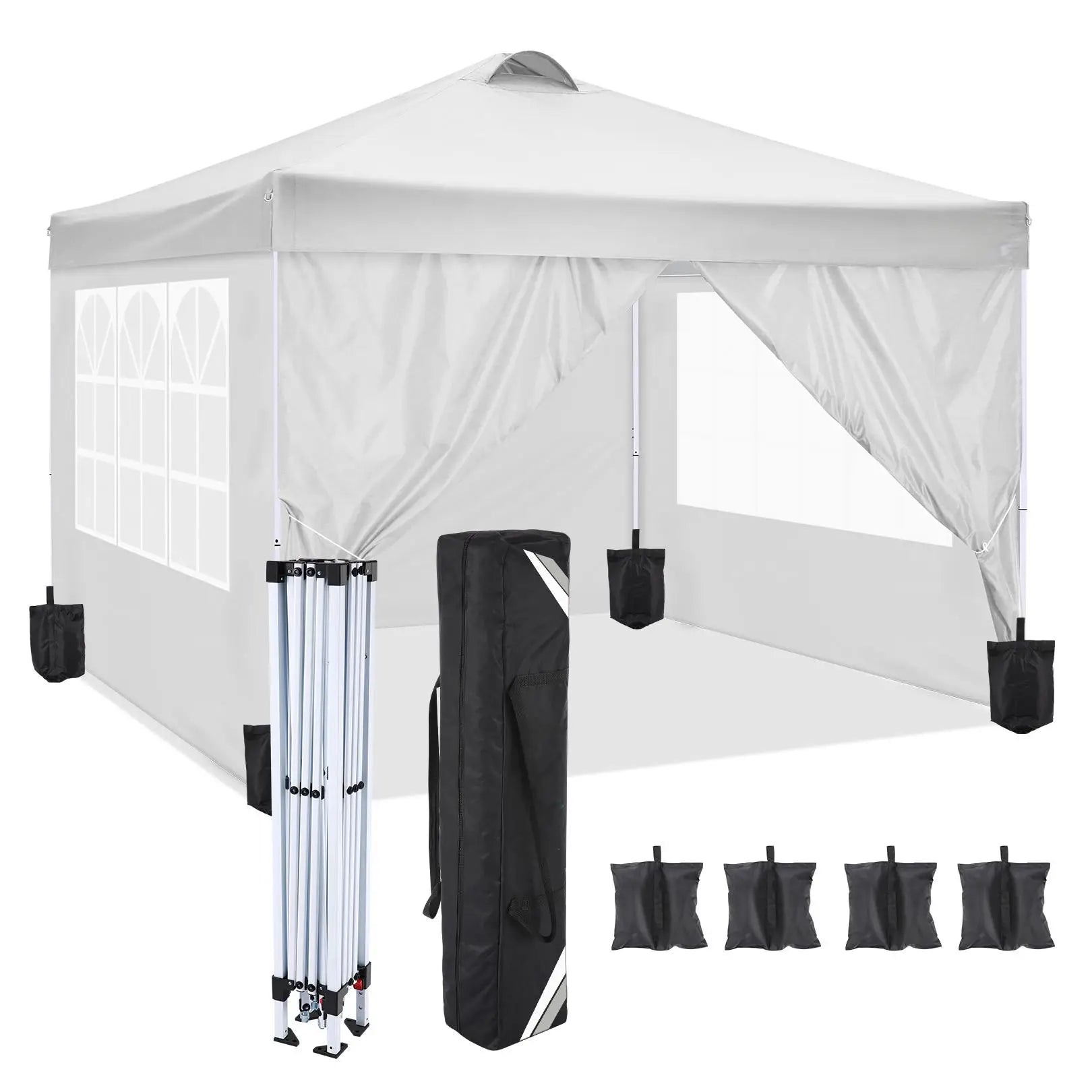 10x10 Pop Up Canopy Tent with 4 Removable Sidewalls, Waterproof Commercial Gazebo Tent with Air Vent, 4 Sandbags, Carry Bag