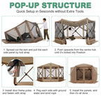 12x12ft Pop up Gazebo Screen House Tent with Mosquito Netting, 6 Sided Pop-up Canopy Shelter Tent Easy-Set Portable Gazebo