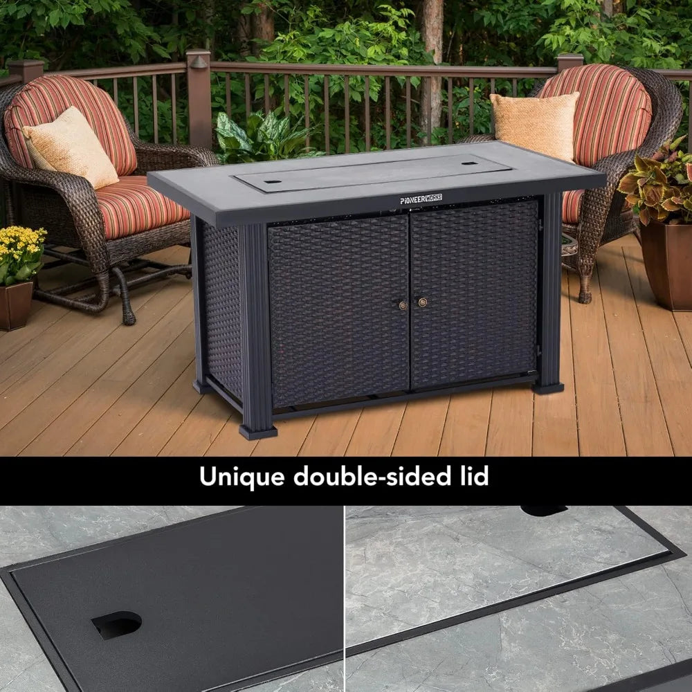 Rectangular 44 Propane Fire Pit Table with 50,000 BTU, Weather-Resistant Cover, Durable Steel and Iron Construction, CSA Safety