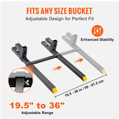 43"/60" Clamp-On Pallet Forks – 2000/4000 lbs Tractor Bucket Attachments for Skid Steer & Loader