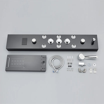 LED Shower Panel Tower System with Rainfall & Waterfall, Hydroelectric LCD Display, Body Massage Jets & Thermostatic Faucet – Black Stainless Steel
